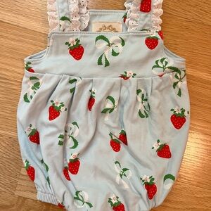The Beaufort Bonnet Company Blue Strawberry Romper 0-6mo
